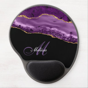 girly monogram purple and gold agate  gel mouse pad
