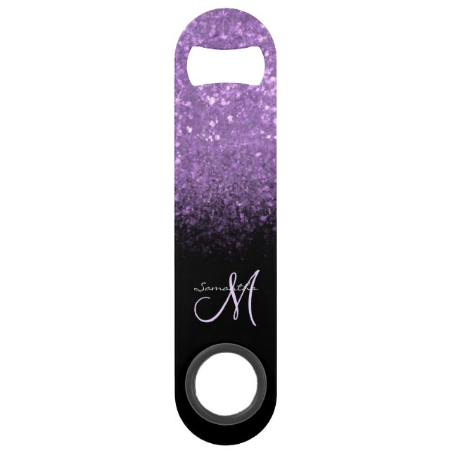 Girly Monogram Purple Glitter & Black Bar Key (Front)