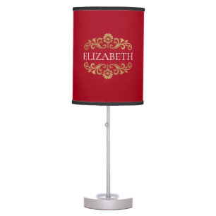 Girly Monogram Red Gold Table Lamp