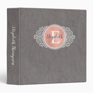 Girly Monogram Rose Gold Foil Grey Script 3 Ring Binder