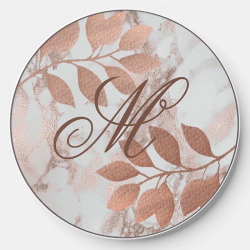 Girly Monogram Rose Gold Glitter Wireless Charger