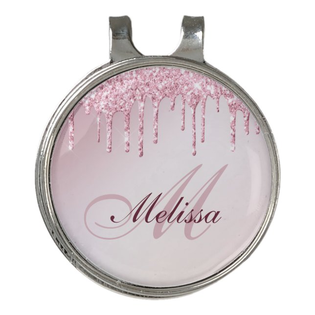 girly monogram rose gold purple glitter  golf hat clip (Front)
