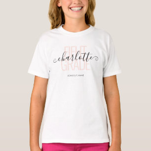 Girly Monogram School Grade Calligraphy T-Shirt