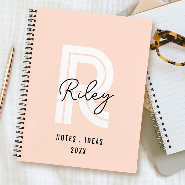 Girly Monogram Script Blush Pink Cute Retro Trendy Notebook (Creator Uploaded)