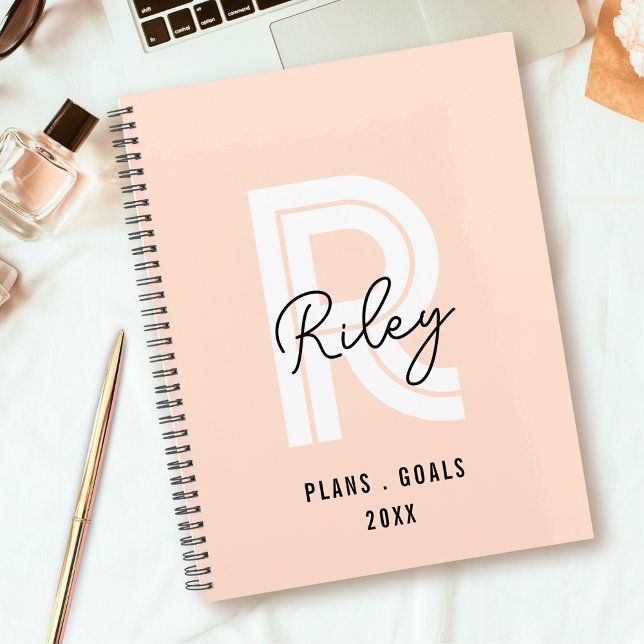 Girly Monogram Script Blush Pink Cute Retro Trendy Planner (Creator Uploaded)