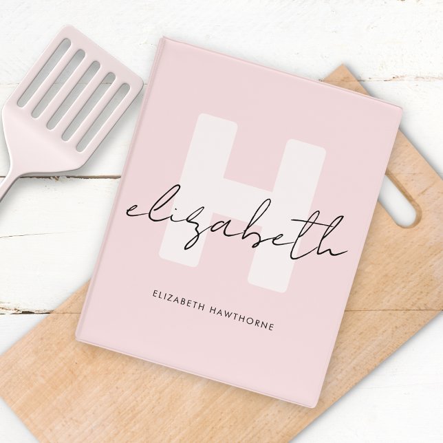Girly Monogram Script Blush Pink Initial Recipe Mini Binder (Creator Uploaded)