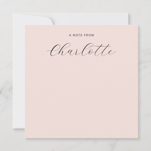 Girly Monogram Script Calligraphy Blush Pink Note Card (Front)