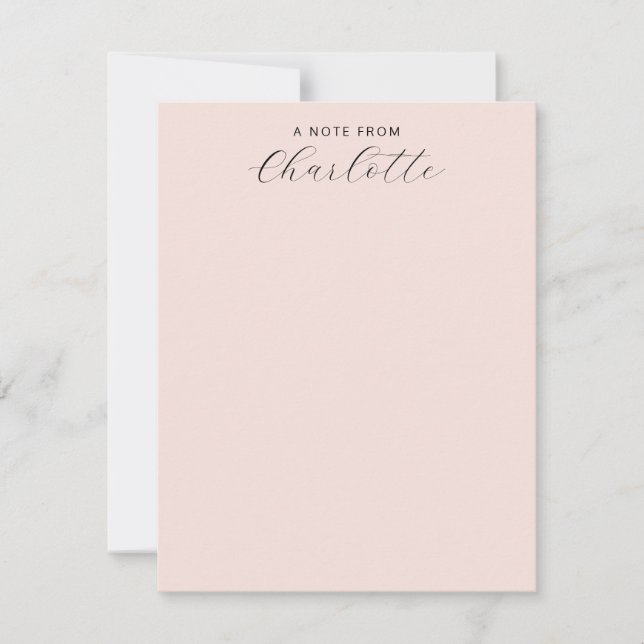 Girly Monogram Script Calligraphy Blush Pink Note Card (Front)