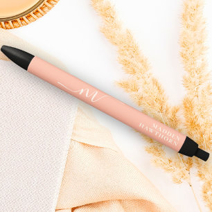 Girly Monogram Script Calligraphy Coral Blush Pink Pen