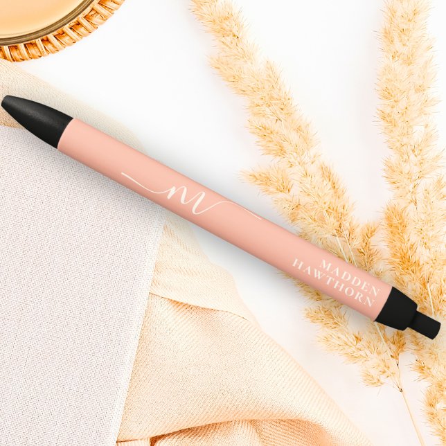 Girly Monogram Script Calligraphy Coral Blush Pink Pen (Creator Uploaded)