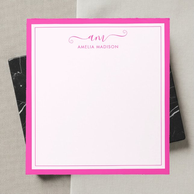 Girly Monogram Script Vibrant Pink Notepad (Creator Uploaded)