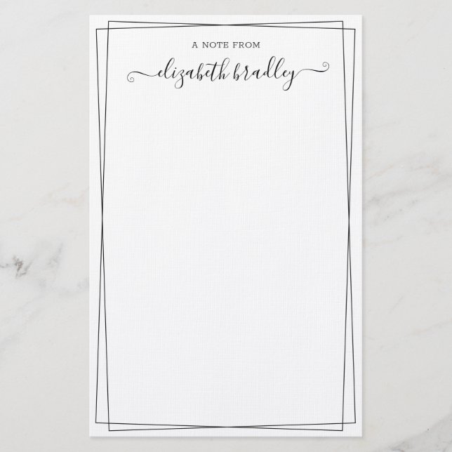 Girly Monogram Signature Script a Note From  Stationery (Front)
