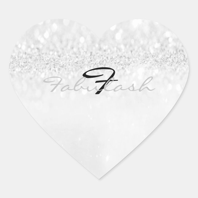 Girly Monogram Sparkly Glitter Gray Silver Heart Sticker (Front)