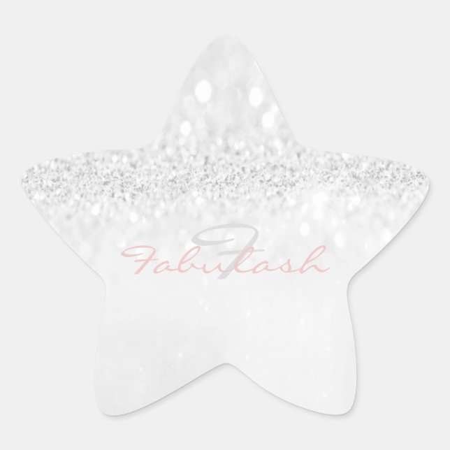 Girly Monogram Sparkly Glitter Pink Star Gray Sticker (Front)