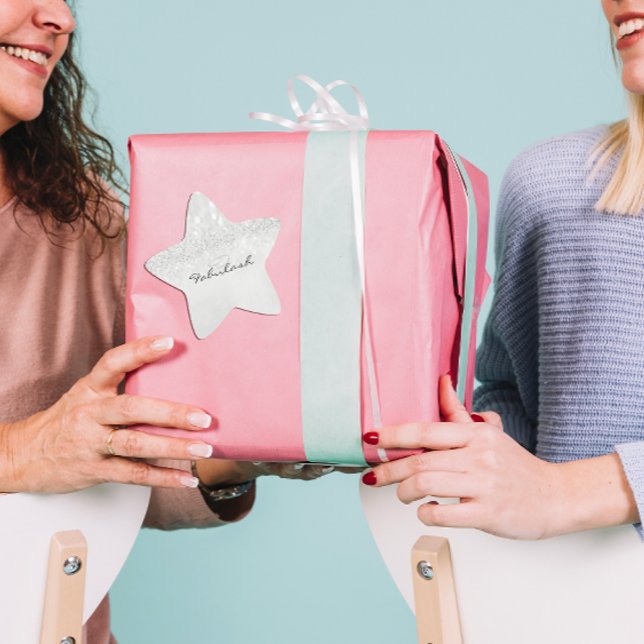 Girly Monogram Sparkly Glitter Silver Star Gray Sticker (Girly Monogram Sparkly Glitter Silver Star Gray Star Sticker)