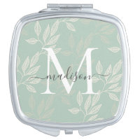 Girly Monogram Teal Botanical Leaves Script Name