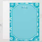 Girly Monogram Turquoise Daisy Flowers With Name (Front/Back)