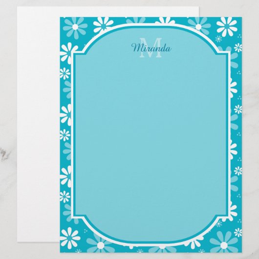 Girly Monogram Turquoise Daisy Flowers With Name (Front/Back)