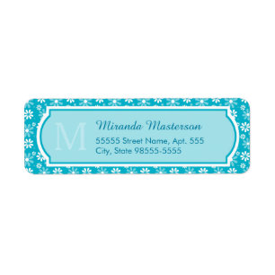 Girly Monogram Turquoise Daisy Flowers With Name Label