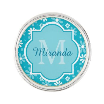 Girly Monogram Turquoise Daisy Flowers With Name Pin by ohsogirly at Zazzle
