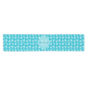 Girly Monogram Turquoise Daisy Flowers With Name Short Table Runner