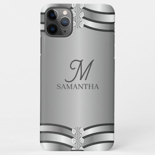 Girly Monogrammed Black Silver and Gray Geometric iPhone 11Pro Max Case