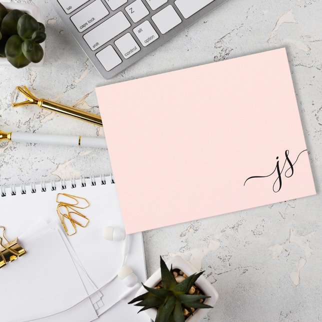 Girly Monogrammed Calligraphy Blush Pink Note Card (Creator Uploaded)