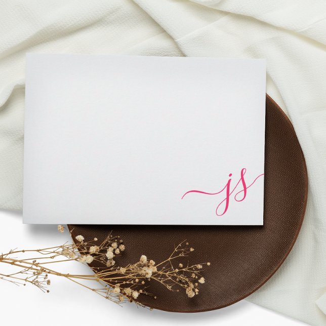 Girly Monogrammed Calligraphy Bright Pink Note Card (Creator Uploaded)