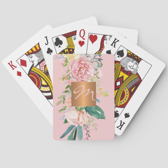 Girly monogrammed elegant pink and gold modern poker cards (Back)