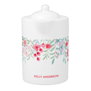 Girly Monogrammed Tropical Watercolor Teapot