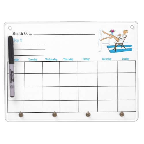 Girly Monthly Calendar Dry Erase Board With Keychain Holder
