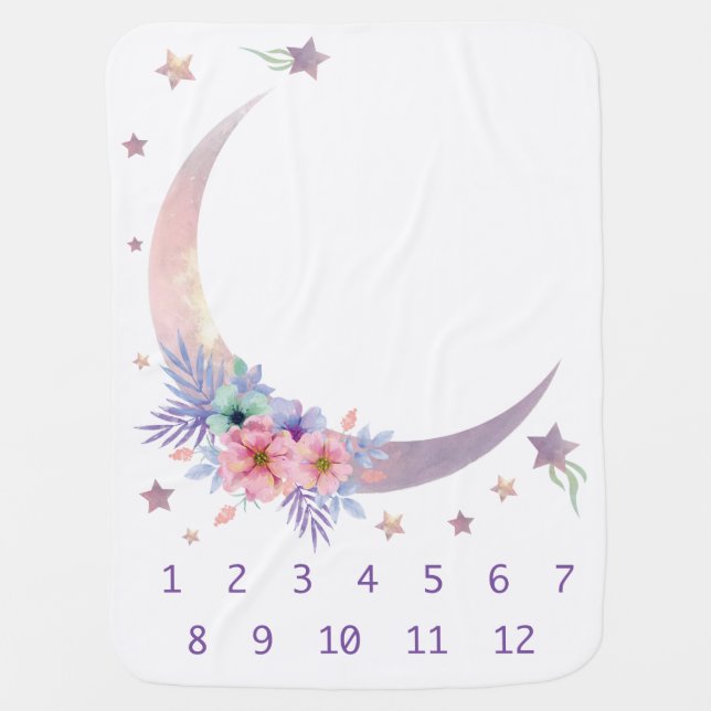Girly Moon Milestone Baby Blanket (Front)