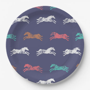 Girly Multi-color Classic Equestrian Horses Paper Plates