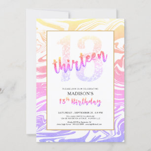Girly Multi-Color Glitter 13th Birthday Script Invitation