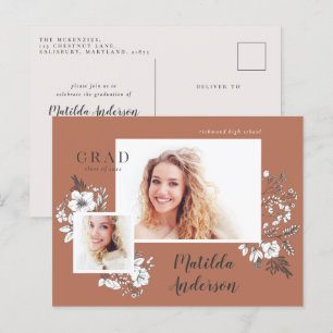 Girly multi photo floral elegant graduation party  invitation postcard