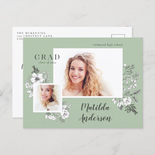 Girly multi photo floral elegant graduation party  invitation postcard