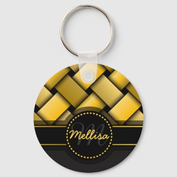 Girly Multicolor Black Gold Weave Pattern Monogram Keychain by MalaysiaGiftsShop at Zazzle