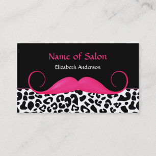 Girly Mustache Pink and Black Leopard Hair Salon Business Card
