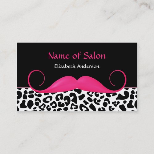 Girly Mustache Pink and Black Leopard Hair Salon Business Card Templates