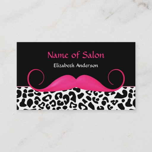 Customizable Girly Mustache Pink and Black Leopard Hair Salon Business Card Templates