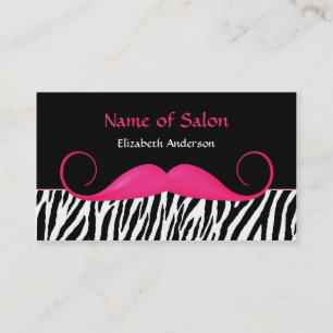 Girly Mustache Pink and Black Zebra Hair Salon Business Card