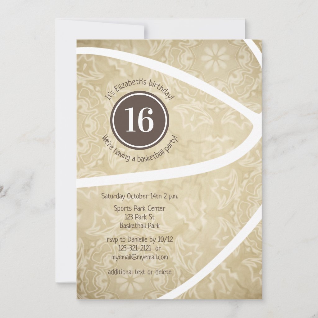 girly muted gold basketball birthday party invitation