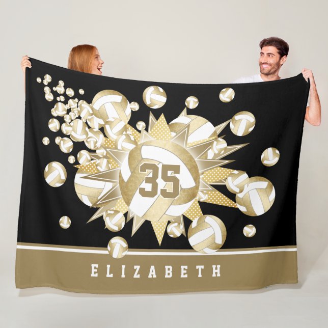 girly muted gold volleyballs and stars fleece blanket (In Situ)