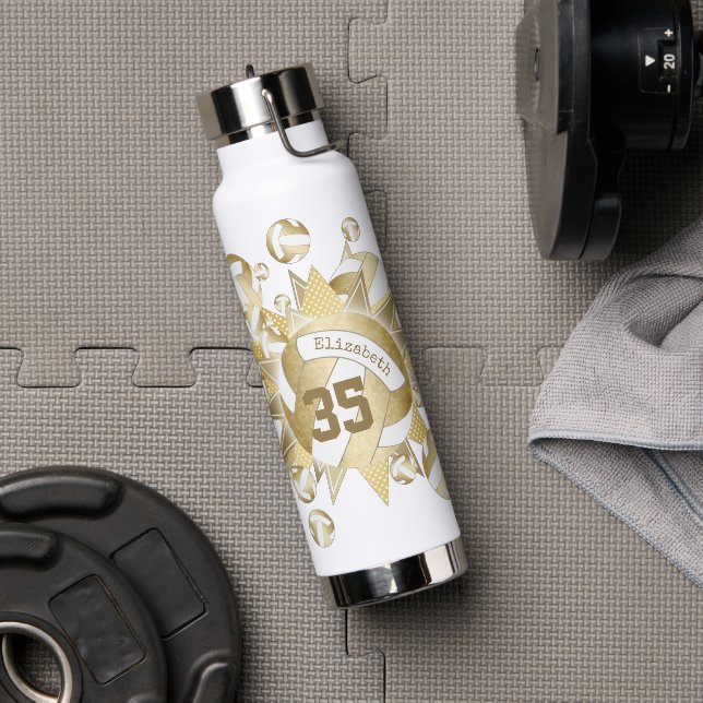 girly muted gold volleyballs and stars water bottle (Gym)