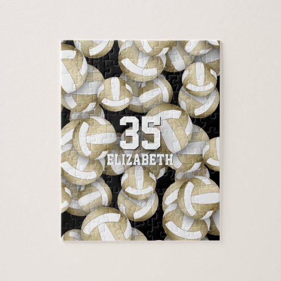 Girly muted gold white volleyballs pattern jigsaw puzzle