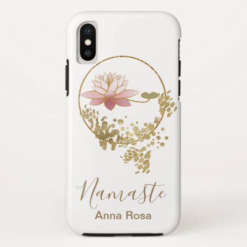  Girly Namaste Lotus Gold Glitter Zen White iPhone XS Case