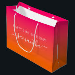 Girly Name 21st Birthday Bright Pink Orange Ombre Large Gift Bag<br><div class="desc">Create your own personalized large gift bag for her special milestone birthday.
Increase the font size for shorter names...  reduce the font size for longer names.
The background features a bright pink to orange digital art gradient.</div>
