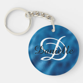 Girly Name and Monogram Faux Blue Foil Photo Keychain