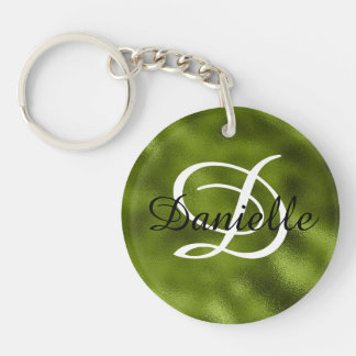 Girly Name and Monogram Faux Pine Green Foil Photo Keychain