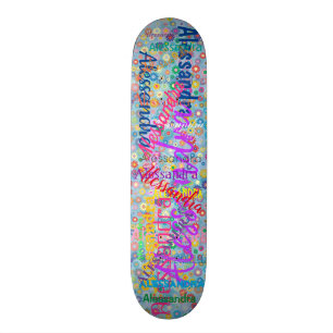 Girly Name Collage Skateboard with Flowers